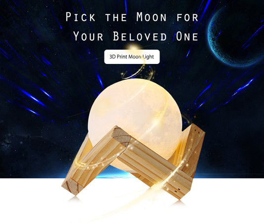 Rechargeable 3D Print Moon Lamp 2 Color Change Touch Switch