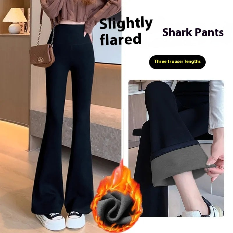 Fleece-lined Thick Shark Pants High Waisted Tuck Pants Slimming And Tight Yoga Pants