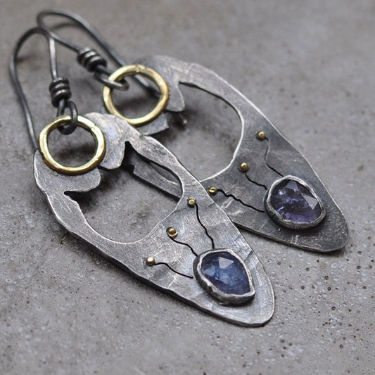 Women's Hollow Metal Blue Purple Crystal Earrings