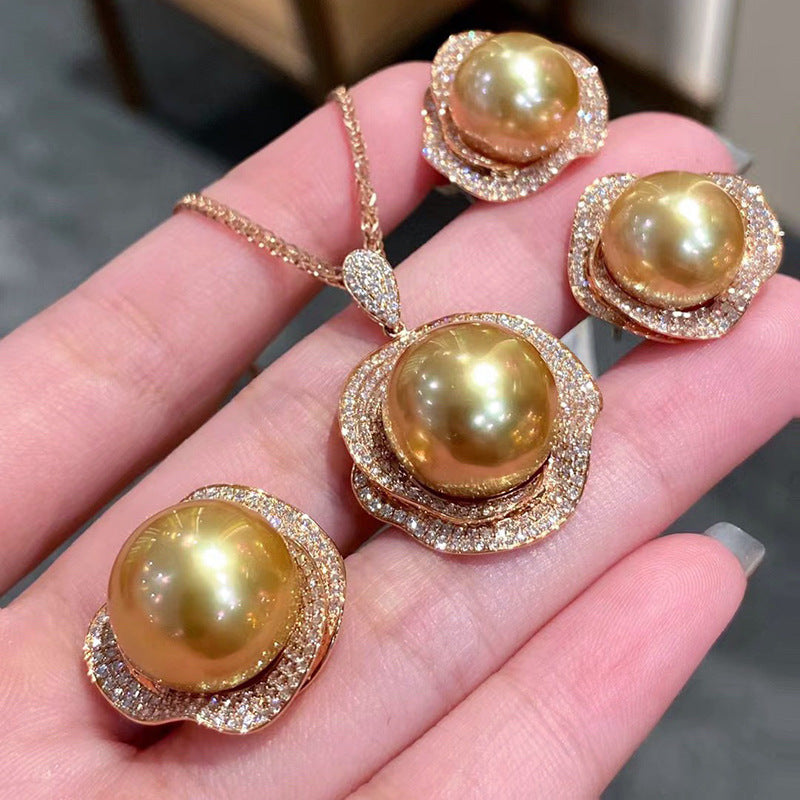 Fashion Zircon Flower Pearl Earrings