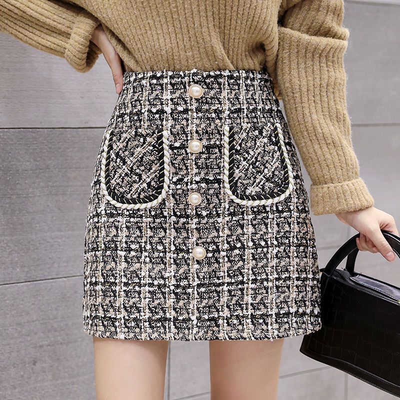 Women's High Waist Slimming Plaid Skirt